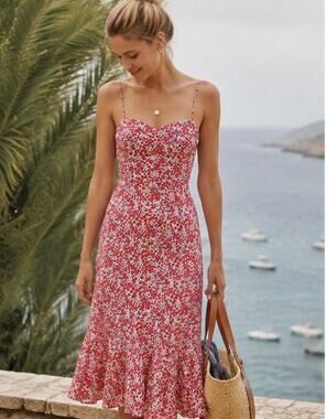 bohemian dress paisley print v neck sleeve beach Sparks Fly Halter Dusty Peach/Caramel / M/L Satin High-low Wedding Gown Victorian_doll line silhouette V neckline Color:Summer Sorbet